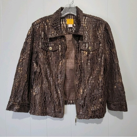 Ruby Rd. Jackets & Blazers - Ruby Rd Women's Size 14 Long‎ Sleeve Zip-Up Jacket Brown Animal Print